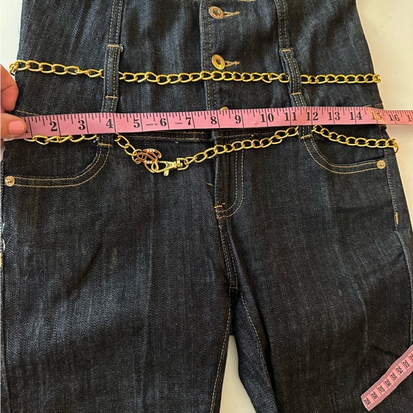 G-Unit Y2KVintage Super HighRise Embroidered Cross Wings Gold Chain Belt Jeans 3 - Picture 12 of 16